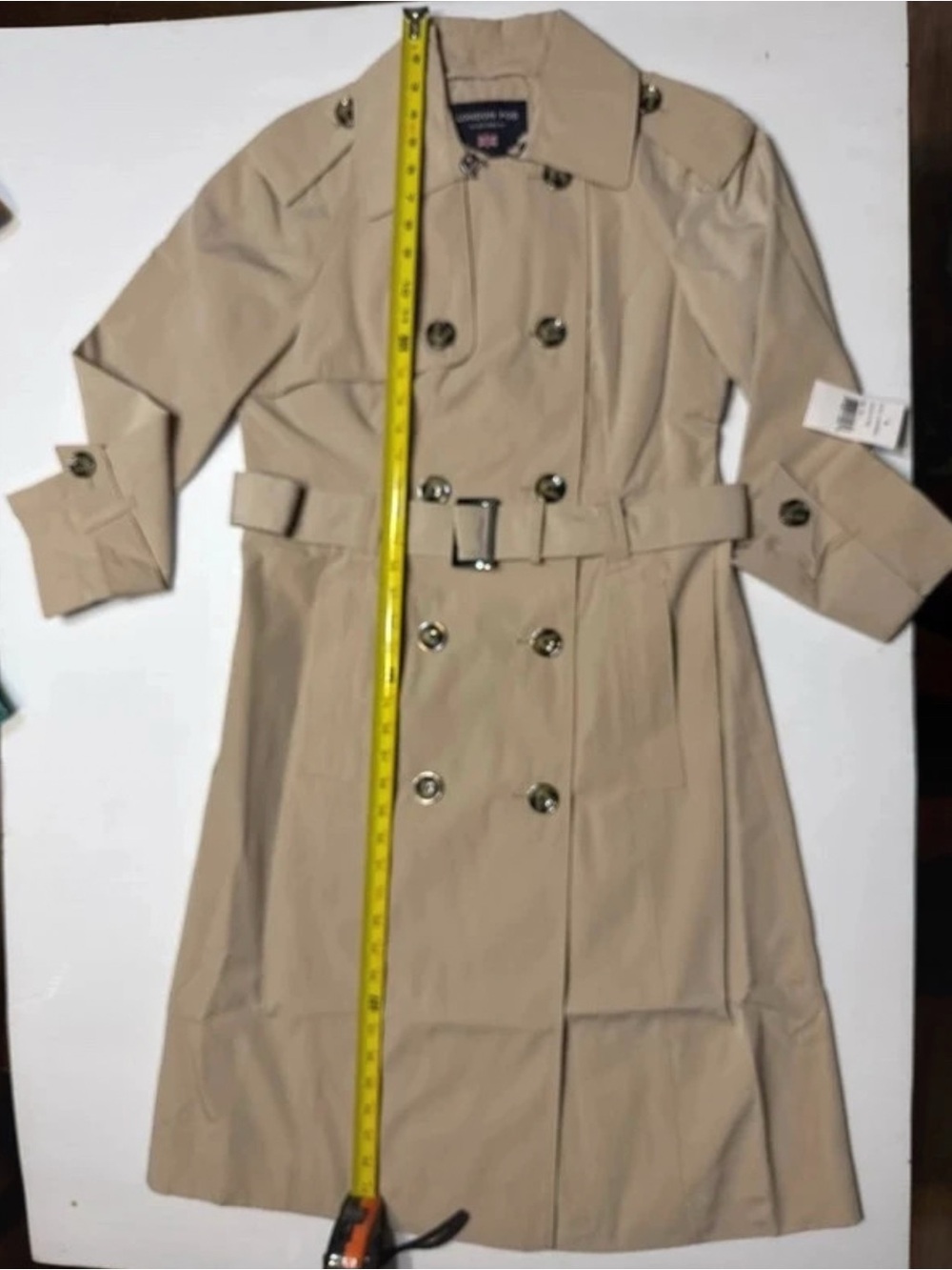 London Fog Beige Double-Breasted Trench Coat with Belt